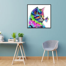 Lade das Bild in den Galerie-Viewer, Katze und Schmetterling - voller runder Diamant - 30x30cm
