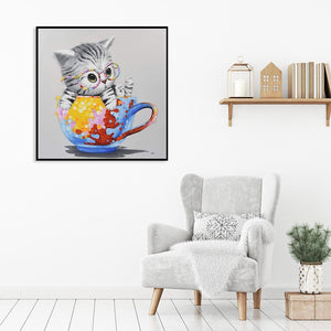 Tasse Katze - volle Diamant-Malerei - 30x30cm