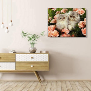 Blume Katze - volle Diamant-Malerei - 40x30cm