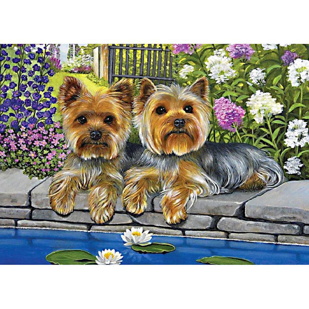 Blumenhunde - volle Diamant-Malerei - 30x40cm