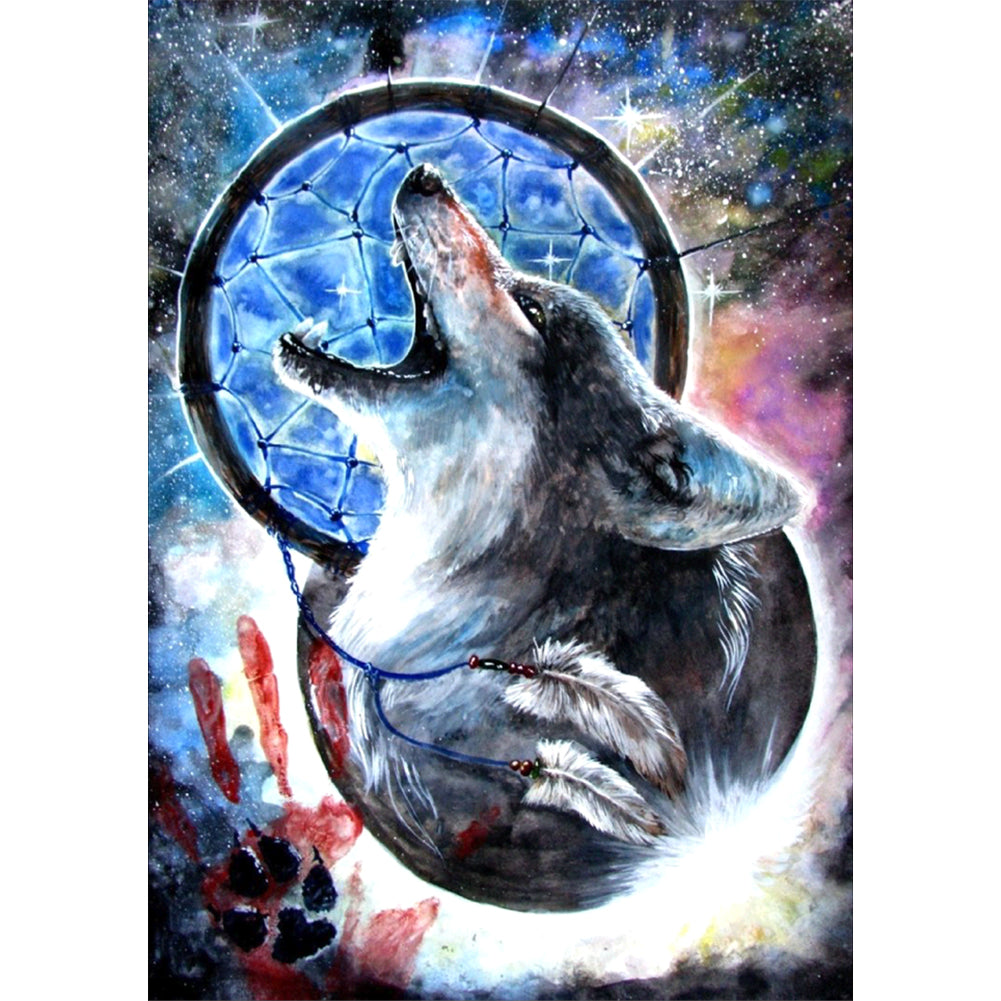 Wolf Dreamcatcher Tier - volle Diamant-Malerei - 30x40cm