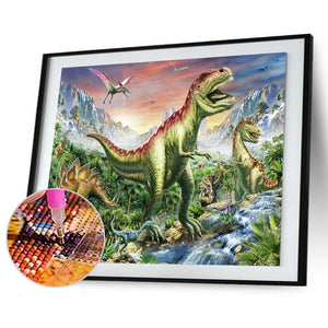 Dinosaurier-Welt - volle Runde Diamant-Malerei - 30x40cm