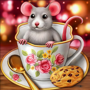 Maus und Tasse - voller runder Diamant - 30x30cm