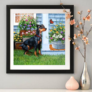 Hund Frauen - voller runder Diamant - 30x30cm