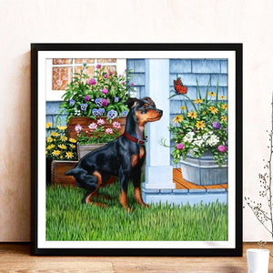 Hund Frauen - voller runder Diamant - 30x30cm