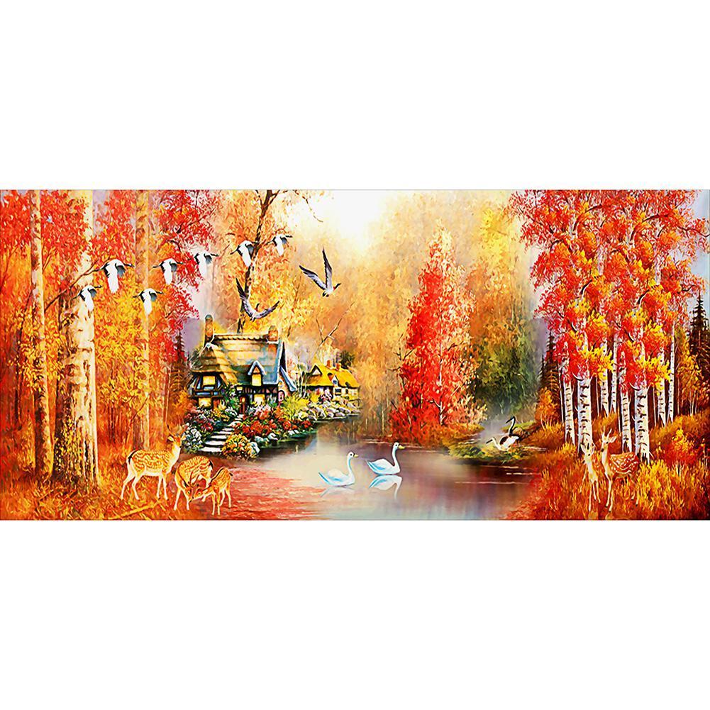 Herbst Ahorn Blätter - voller runder Diamant - 100x50cm