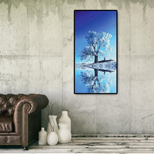 Lade das Bild in den Galerie-Viewer, Schneebaum Reflexion - voller runder Diamant - 45x85cm
