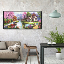 Lade das Bild in den Galerie-Viewer, Frühling Dorf Landschaft - voller runder Diamant - 100x50cm
