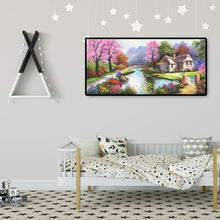 Lade das Bild in den Galerie-Viewer, Frühling Dorf Landschaft - voller runder Diamant - 100x50cm
