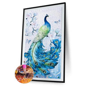 Pfau Tier - voller runder Diamant - 45x85cm