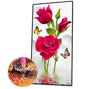 Rose Schmetterlinge - voller runder Diamant - 45x85cm