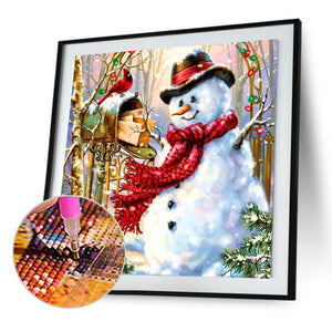 Weihnachten Schneemann - voller runder Diamant - 30x30cm