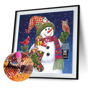 Weihnachten Schneemann - voller runder Diamant - 30x30cm