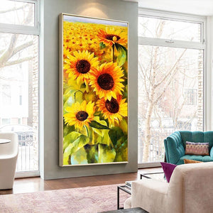 Sonnenblumen - voller runder Diamant - 45x85cm