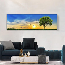 Lade das Bild in den Galerie-Viewer, Baum mit Sonnenaufgang - voller runder Diamant - 80x30cm
