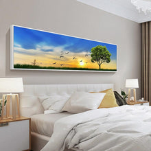 Lade das Bild in den Galerie-Viewer, Baum mit Sonnenaufgang - voller runder Diamant - 80x30cm
