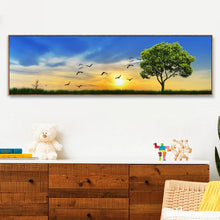 Lade das Bild in den Galerie-Viewer, Baum mit Sonnenaufgang - voller runder Diamant - 80x30cm
