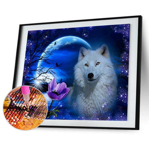 Wolf Mond - voller quadratischer Diamant - 50x40cm