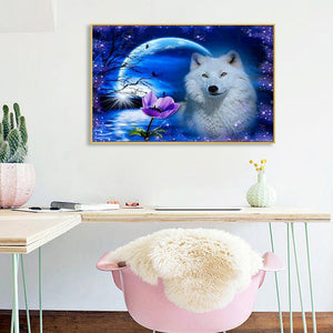 Wolf Mond - voller quadratischer Diamant - 50x40cm