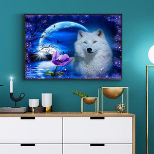 Wolf Mond - voller quadratischer Diamant - 50x40cm