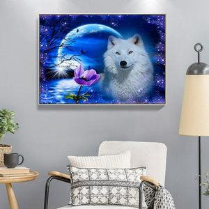 Wolf Mond - voller quadratischer Diamant - 50x40cm