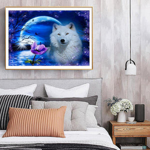 Wolf Mond - voller quadratischer Diamant - 50x40cm