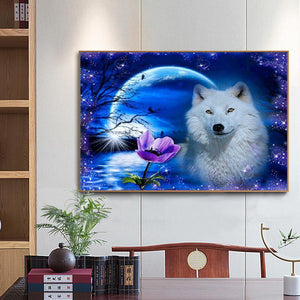 Wolf Mond - voller quadratischer Diamant - 50x40cm