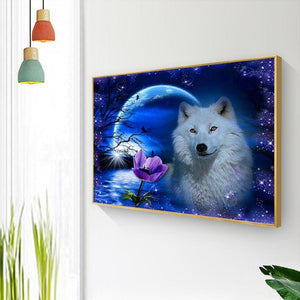 Wolf Mond - voller quadratischer Diamant - 50x40cm