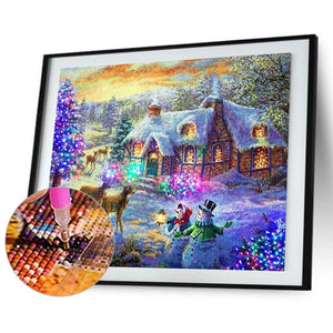 Schneemann Weihnachten Kinder - voller quadratischer Diamant - 50x40cm