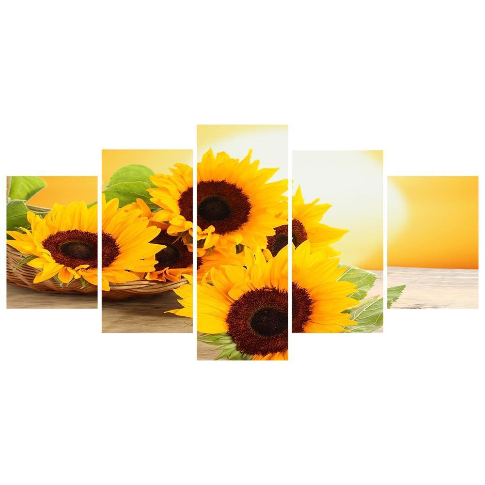 Sonnenblume 5 Panel - voller runder Diamant - 95x45cm