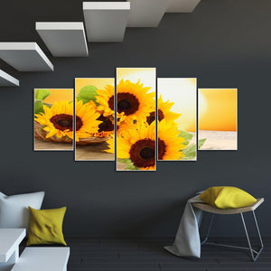 Sonnenblume 5 Panel - voller runder Diamant - 95x45cm