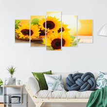 Lade das Bild in den Galerie-Viewer, Sonnenblume 5 Panel - voller runder Diamant - 95x45cm
