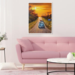 Fahrenauto-Set - voller runder Diamant - 30x40cm