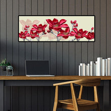 Lade das Bild in den Galerie-Viewer, Rote Blume Nähte Landschaft - voller Runder Diamant - 80x30cm
