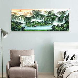 Berge und Flüsse - voller runder Diamant - 100x50cm