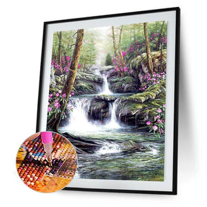 Blume Wasserfall - voller quadratischer Diamant - 40x50cm