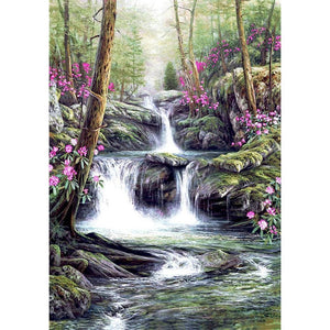 Blume Wasserfall - voller quadratischer Diamant - 40x50cm