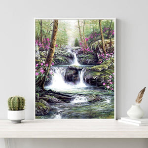 Blume Wasserfall - voller quadratischer Diamant - 40x50cm