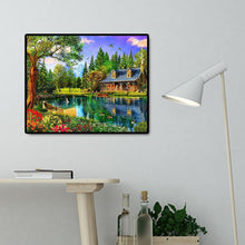 Lade das Bild in den Galerie-Viewer, Malerische Seehaus - voller quadratischer Diamant - 50x40cm
