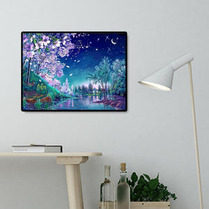 Kirschblüte Nacht Szene - voller quadratischer Diamant - 50x40cm