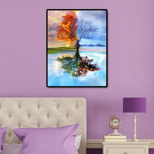 Baum See Landschaft - voller quadratischer Diamant - 50x40cm