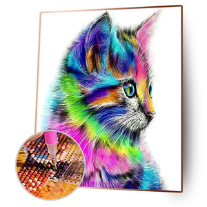 Farbige Katze Handarbeit - voller quadratischer Diamant - 40x50cm