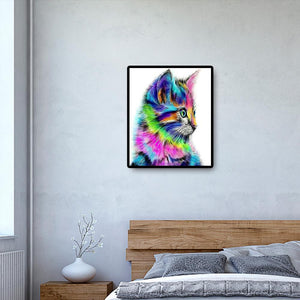 Farbige Katze Handarbeit - voller quadratischer Diamant - 40x50cm