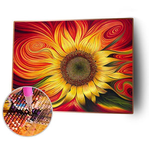 Begeisterte Sonnenblume - voller quadratischer Diamant - 50x40cm