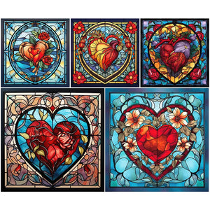 Buntglas  Heart-Full Round Diamond Painting-30x30cm