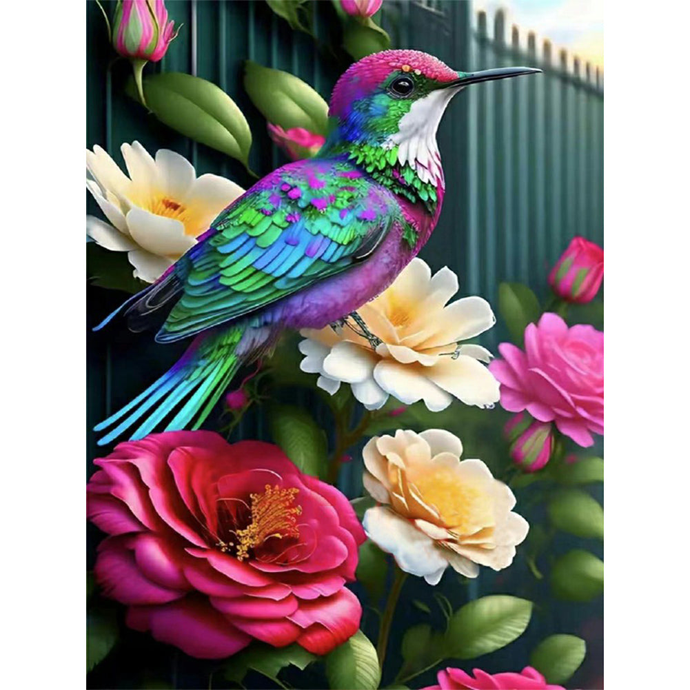 Hummingbird Moonlight Flower-Voll Round Diamond Painting-30x40cm