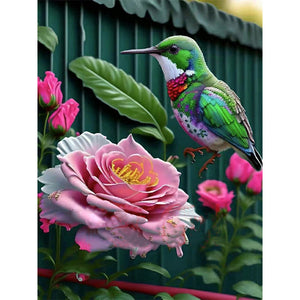 Hummingbird Moonlight Flower-Voll Round Diamond Painting-30x40cm