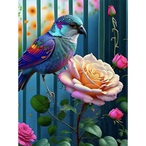 Hummingbird Moonlight Flower-Voll Round Diamond Painting-30x40cm
