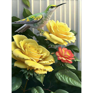 Hummingbird Moonlight Flower-Voll Round Diamond Painting-30x40cm