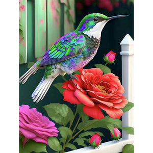 Hummingbird Moonlight Flower-Voll Round Diamond Painting-30x40cm